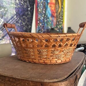 Rustic Tan Woven Basket with Handles